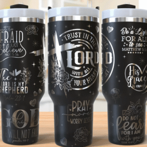 40oz Tumbler - Laser Engraved - Black with Silver