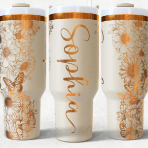 40oz Tumbler - Laser Engraved - Cream with Gold (Any Design)